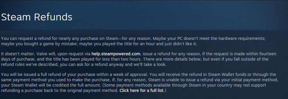 steam refunds