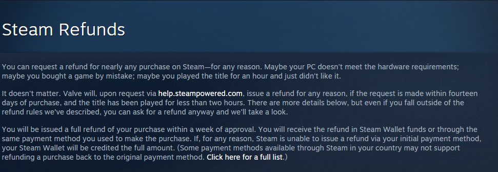 refund steam policy